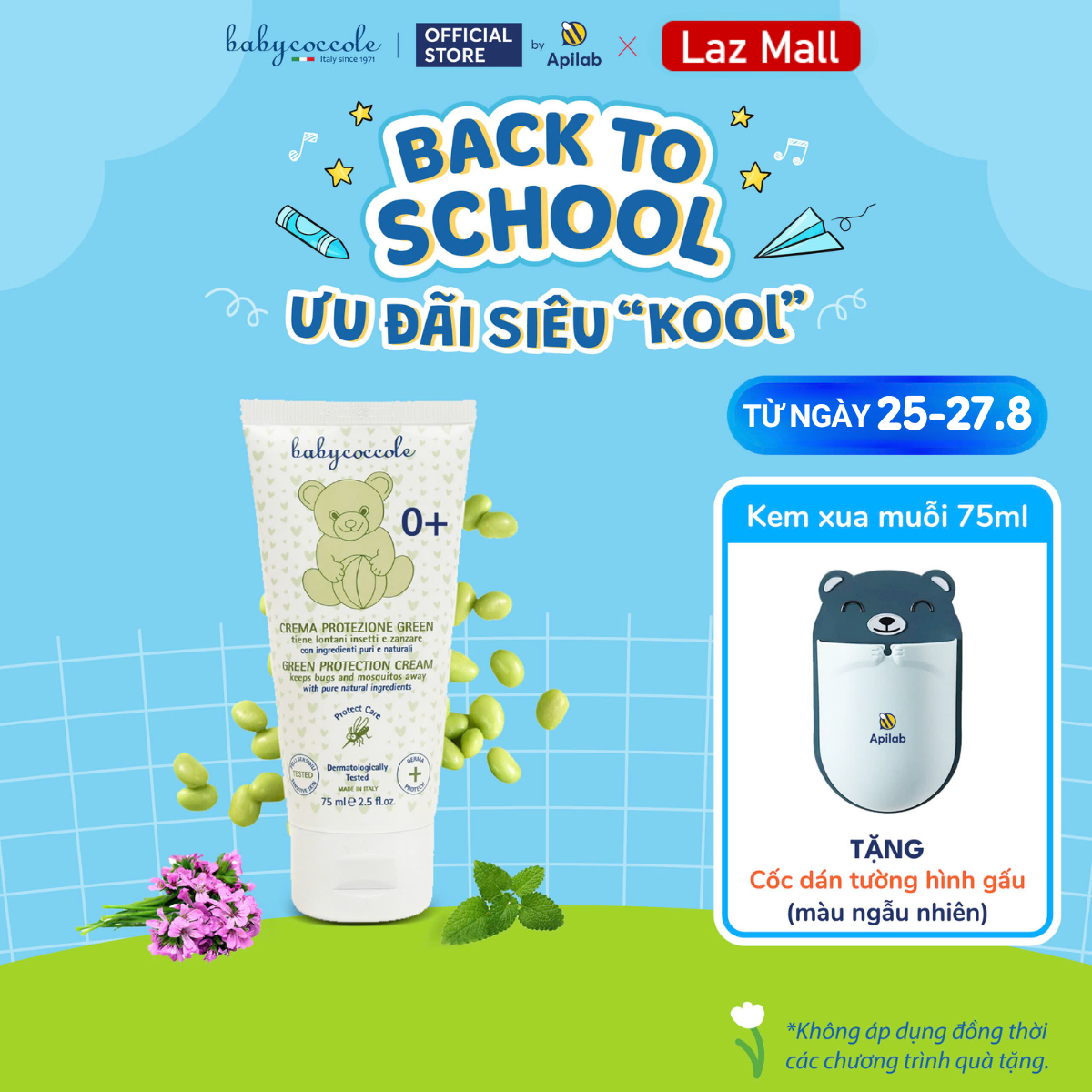 Kem xua muỗi Babycoccole 0M+ chống muỗi đốt cho bé và cả gia đình, chiết xuất tía tô đất và cây phong lữ 75ml