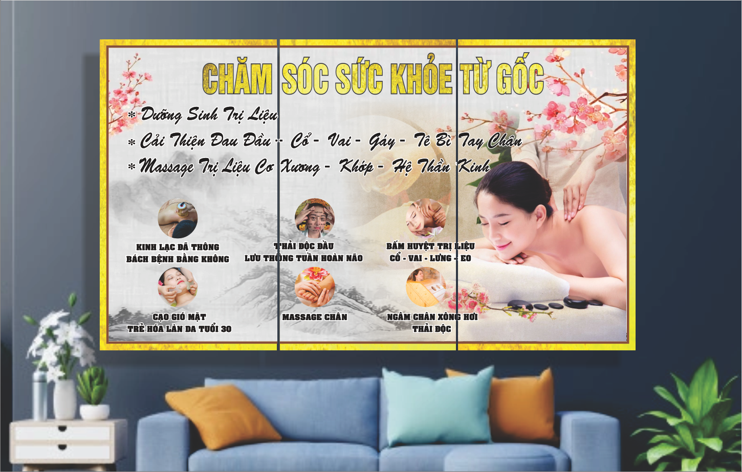 Tranh spa dưỡng sinh 3 tranh ghép 40x60x3 .1,2m