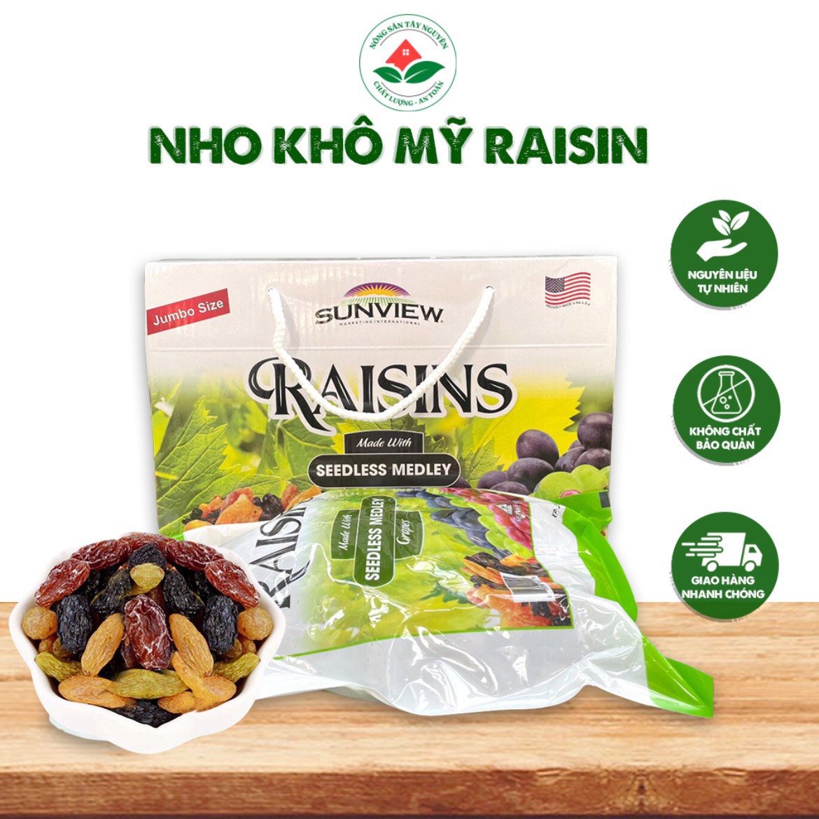 Nho khô mỹ raisin sunview túi 1kg không hạt vị thập cẩm