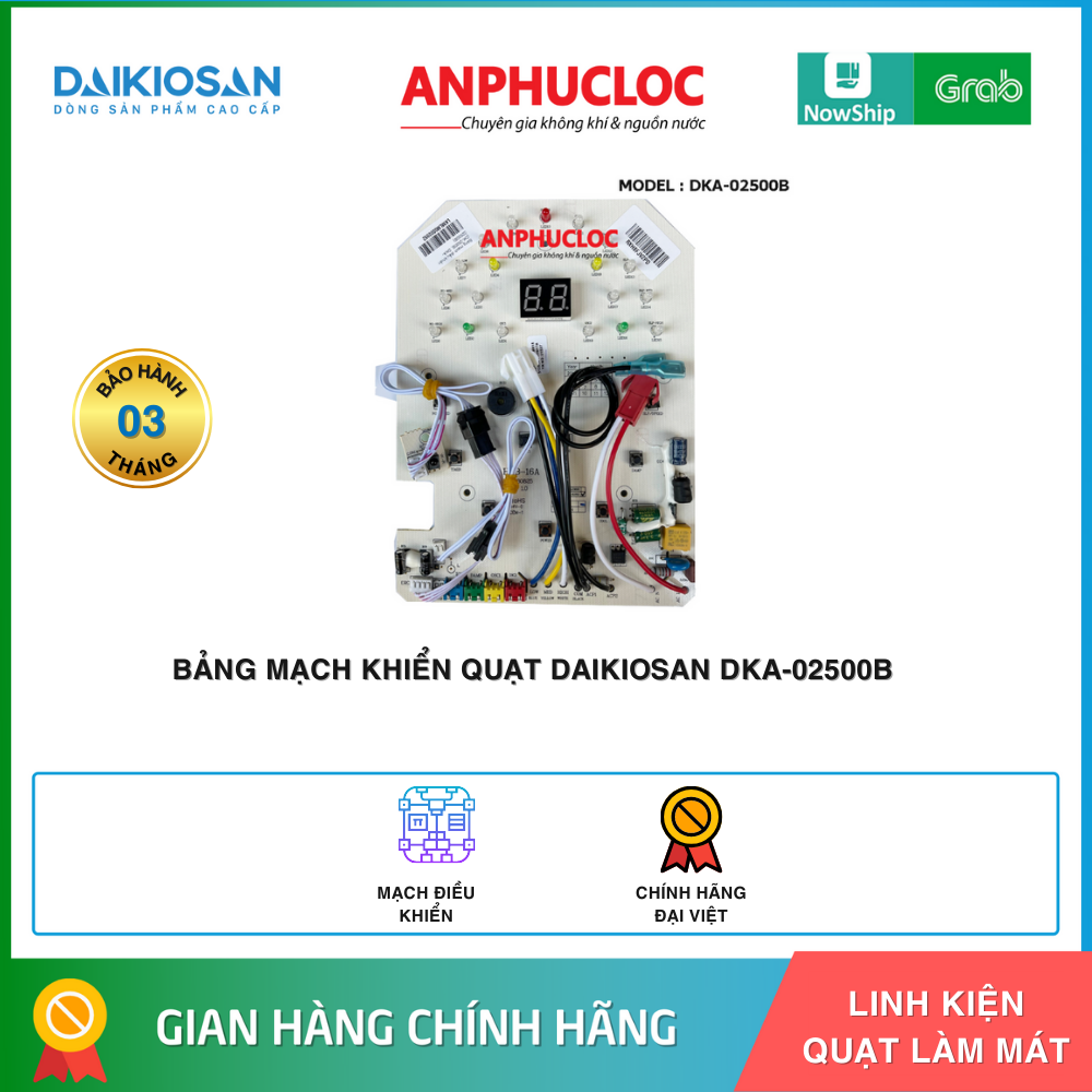 Mạch điều khiển quạt điều hòa Daikiosan / Daikio DKA-02500B, DK-2500B - Chính hãng