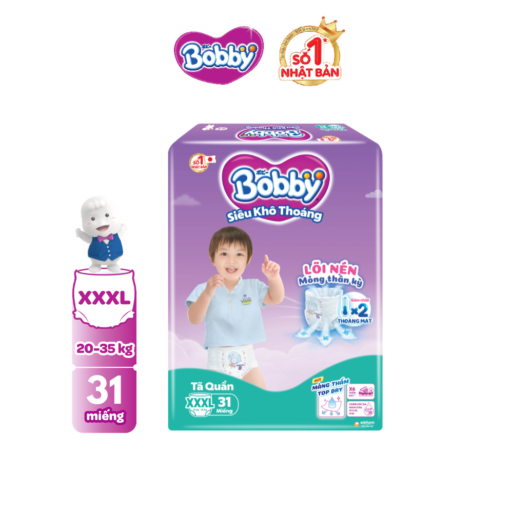 [CHỈ 18-24.04 QT Đơn 899K/1199K] Tã/bỉm quần Bobby 3mm Super Jumbo Gạo non Giảm nhiệt XXXL31