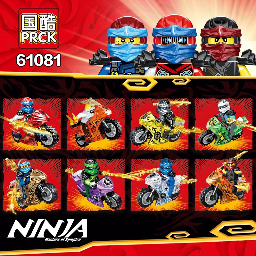 Bộ 8 mô hình lắp ráp lego ninja go và siêu anh hùng cùng xe moto dành cho bé trai