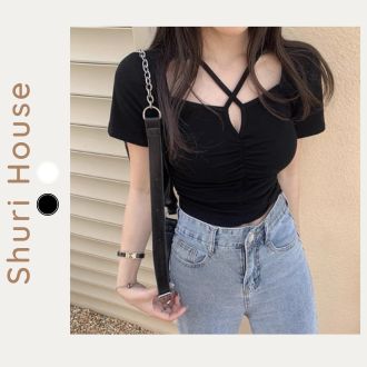 Áo Croptop Tay Ngắn Phối Dây