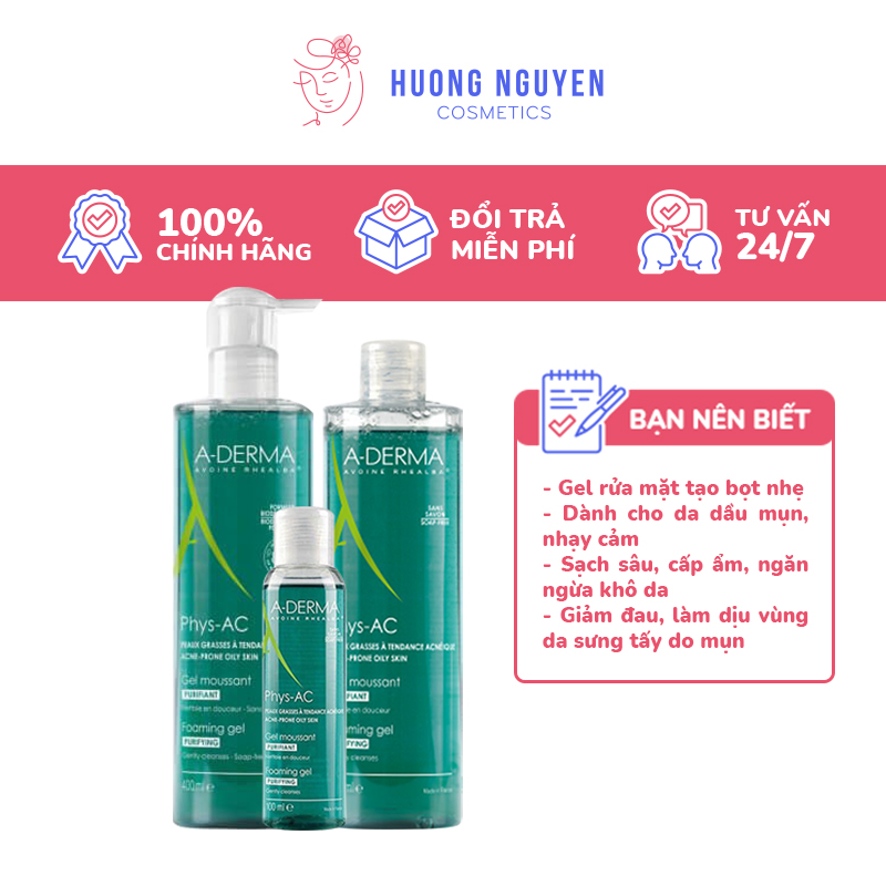 Sữa Rửa Mặt A-Derma Gel Moussant Purifiant Phys-Ac