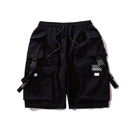 ⚡️ vải đẹp - ảnh thật ⚡️ quần short túi hộp pant phản quang phối dây unisex quần đùi lững nam nữ chất kaki đen
