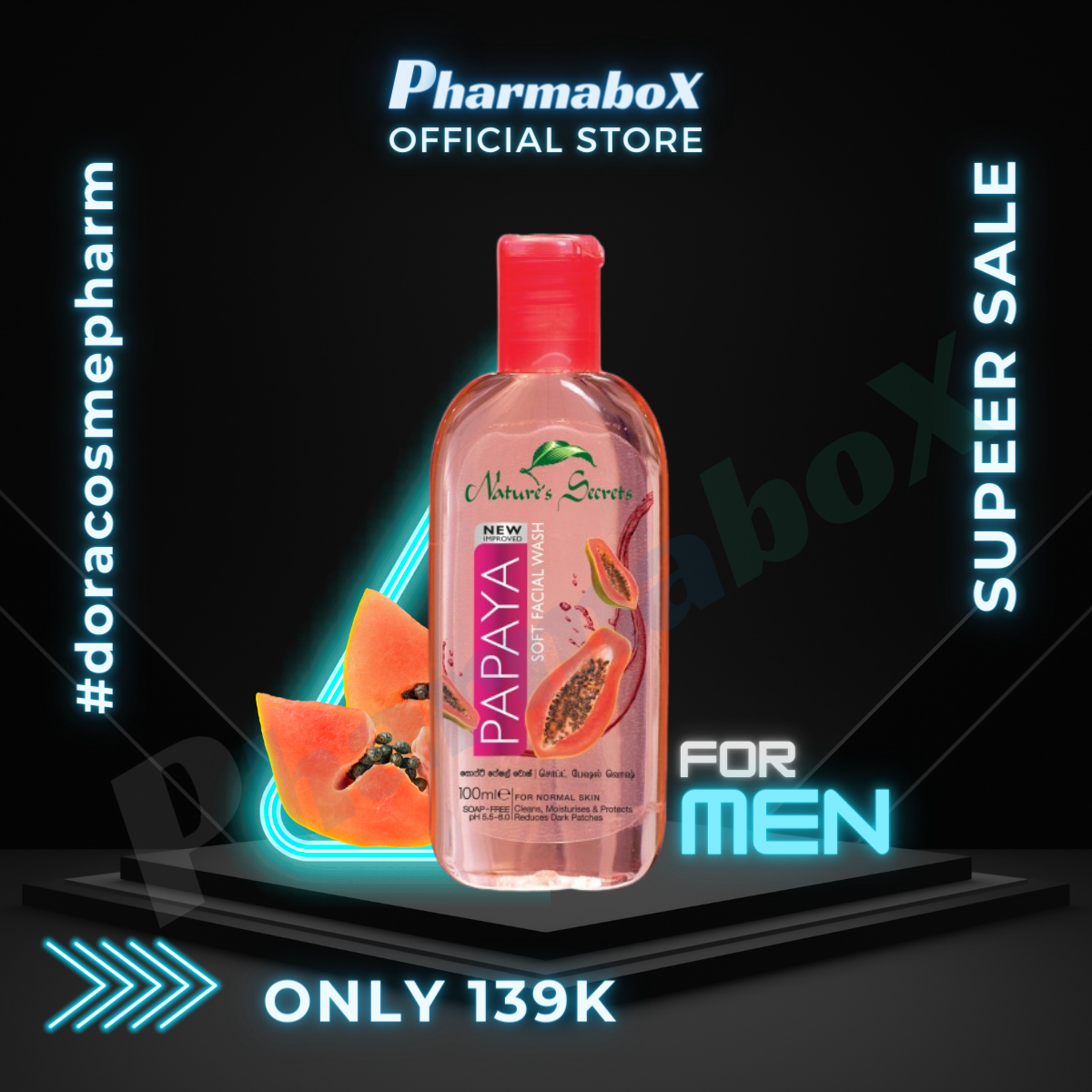 [HCM]Sữa rửa mặt nam dưỡng ẩm trắng da Papaya Extract Facial Cleansing Gel 100ml