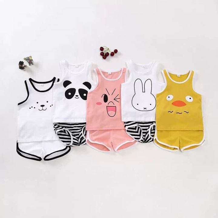 Set 5 bộ quần áo ba lỗ trẻ em cho bé trai và bé gái 3-15kg (chip thỏ)