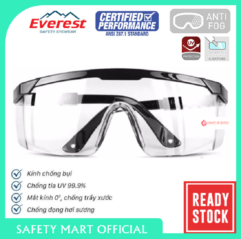 [HCM] - Combo 2 Kính Bảo Hộ Thời Trang Chống Văng Bắn Virut, Chống Bụi Everest EV105 Chính Hãng Tawan - Chống Xước, Đọng Sương, Vừa Vặn Khuôn Mặt Bảo Vệ Mắt Tối Ưu - Hàng Chính Hãng SAFETY MART OFFICIAL
