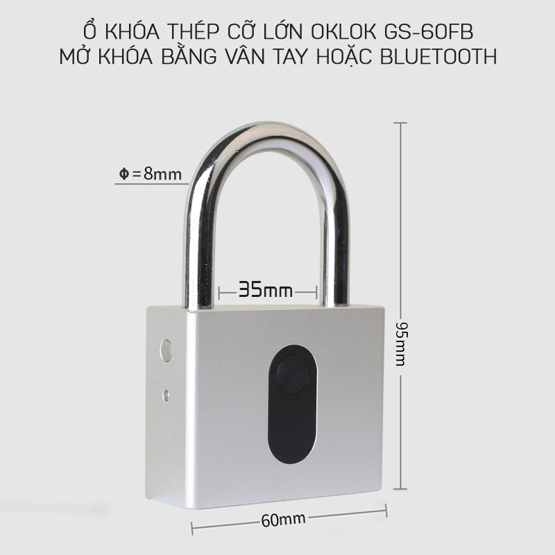 Ổ khóa Bluetooth cỡ lớn mở bằng app OKLOK GS60B chất liệu thép không gỉ chống nước chống phá khóa cao cấp