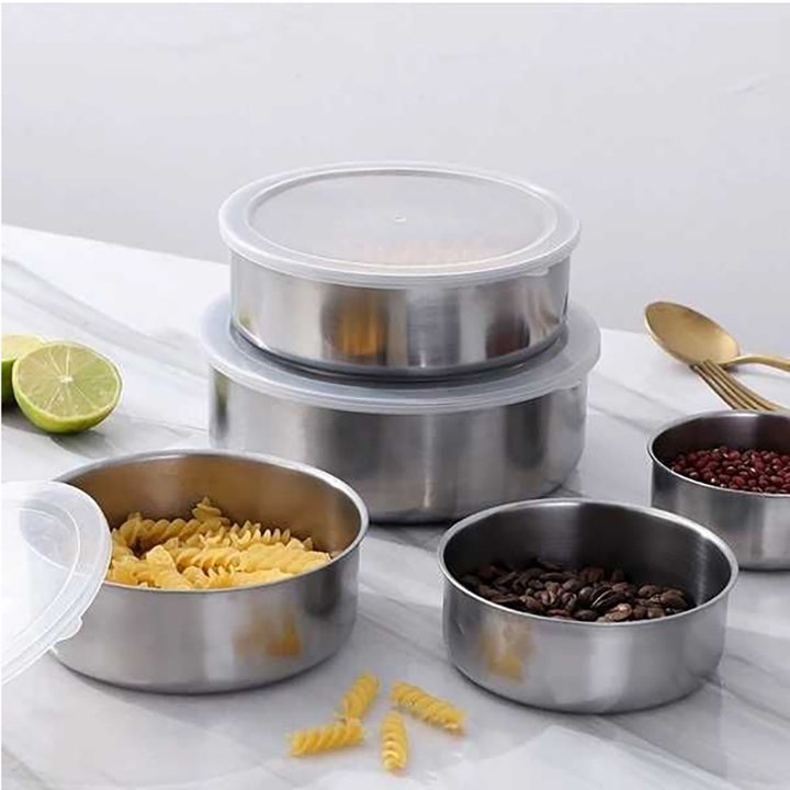 Bộ 5 bát inox 304 cao cấp, có nắp đậy silicon chắc chắn, nhiều size khác nhau, an toàn cho sức khỏe, thố inox không gỉ