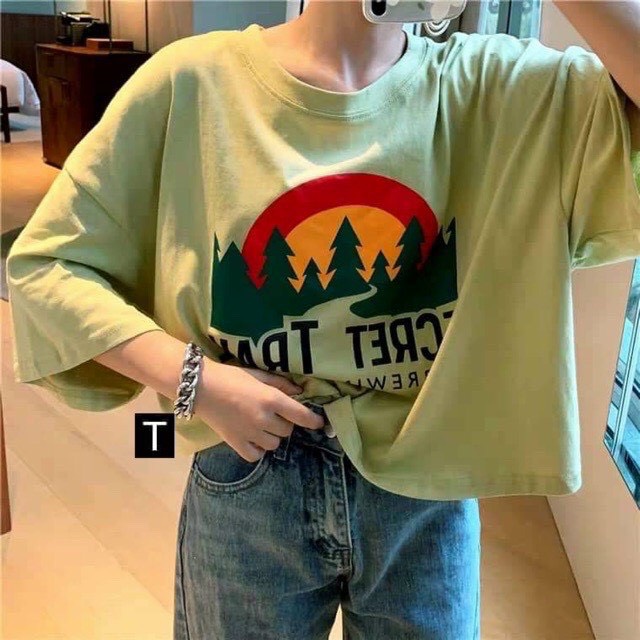 Áo Croptop nữ form rộng Unisex SECRET TRAIL Freesize 45-70kg áo thun nam form rộng tay lỡ áo phông nữ form rộng