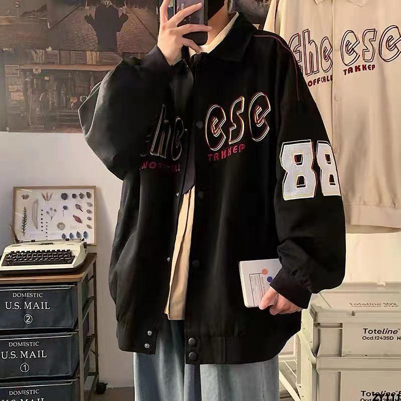 Áo Jacket Bóng Chày Mẫu Trang Phục Cổ Điển Cặp Đôi Mùa Xuân Thu Thêu Hoa Xuân Thu Áo Khoác Mặc Ngoài Phong Cách Hồng Kông Kiểu Mỹ Rộng Rãi