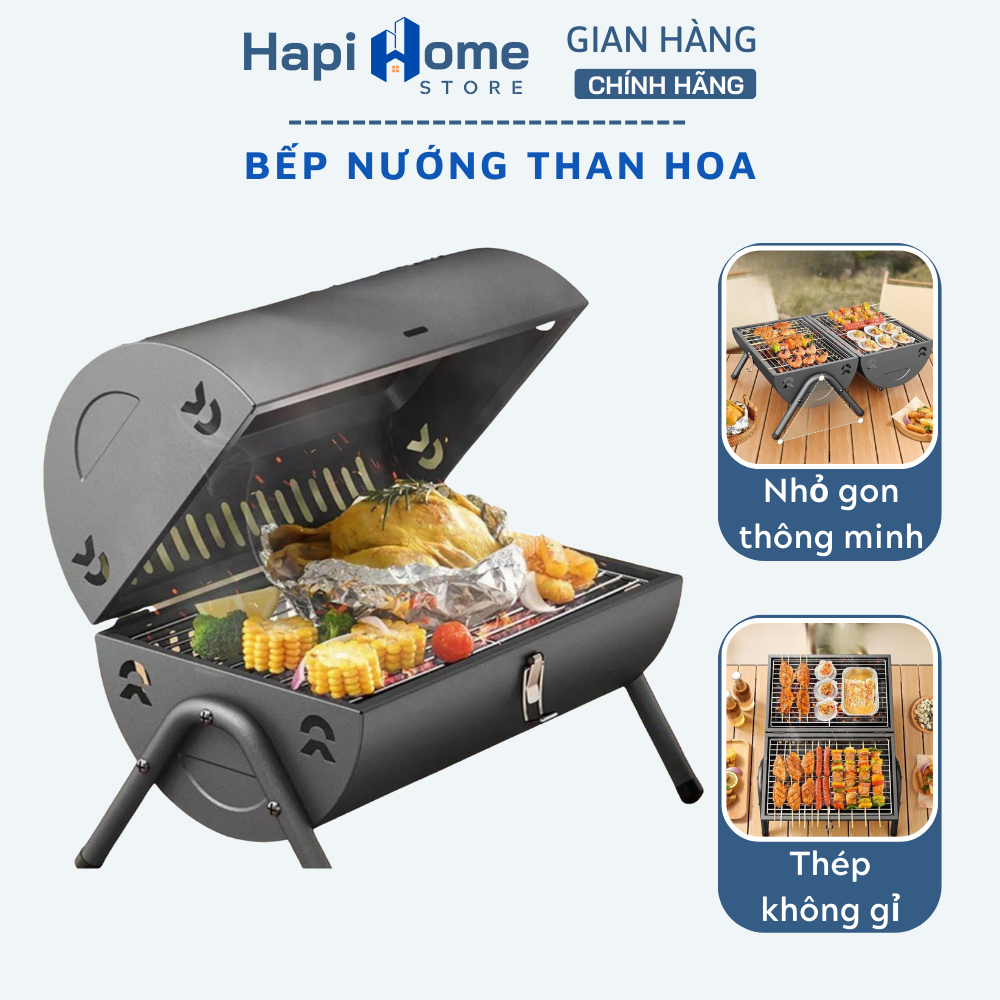 Bếp nướng than hoa vuông cao cấp - Bếp nướng than hoa dã ngoại gấp gọn ngoài trời, bếp nướng cao cấp nướng thịt, nướng hải sản
