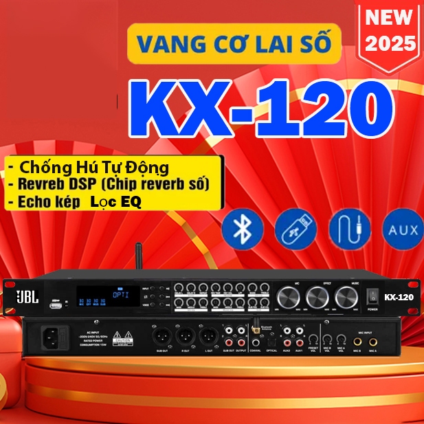 NEW 2025  | Vang Cơ Lai Số JBL KX120 Vang Cơ Chuyên Nghiệp - Âm Thanh Mạnh Mẽ, Sống Động, Chống Hú Tối Ưu, Chế Độ Echo, Delay, Âm Thanh Vượt Trội Chuẩn Mực, Bluetooth 5.0, Av, Usb, (Optical) Dàn Âm Thanh Hôi Trường .