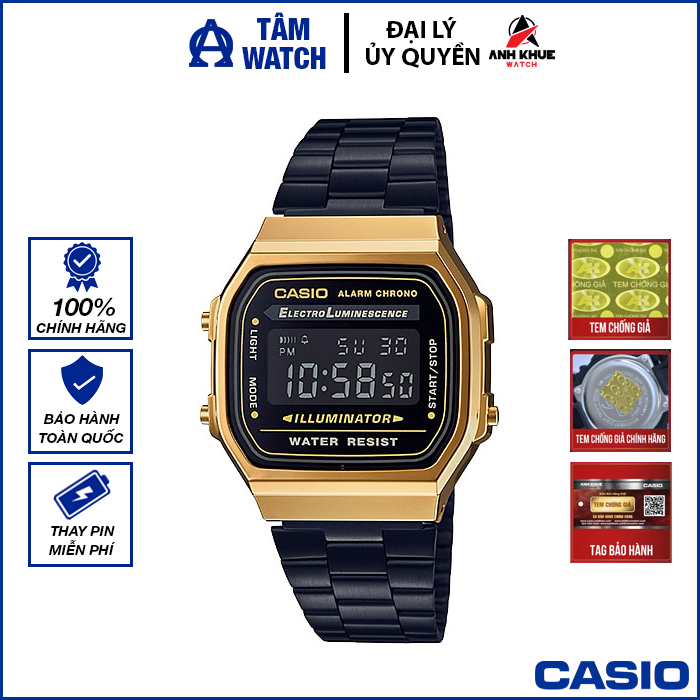 Đồng hồ unisex dây kim loại Casio Standard chính hãng Anh Khuê A168WEGB-1BDF