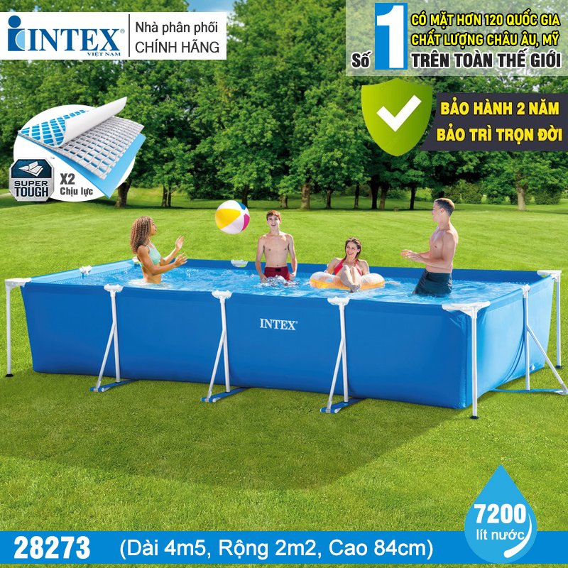 Bể bơi khung kim loại gia đình cỡ lớn chữ nhật 450*220*84cm INTEX 28273 - INTEX Việt Nam - Hồ bơi cho bé mini, Bể bơi phao trẻ em, bể bơi cỡ lớn, bể bơi ngoài trời