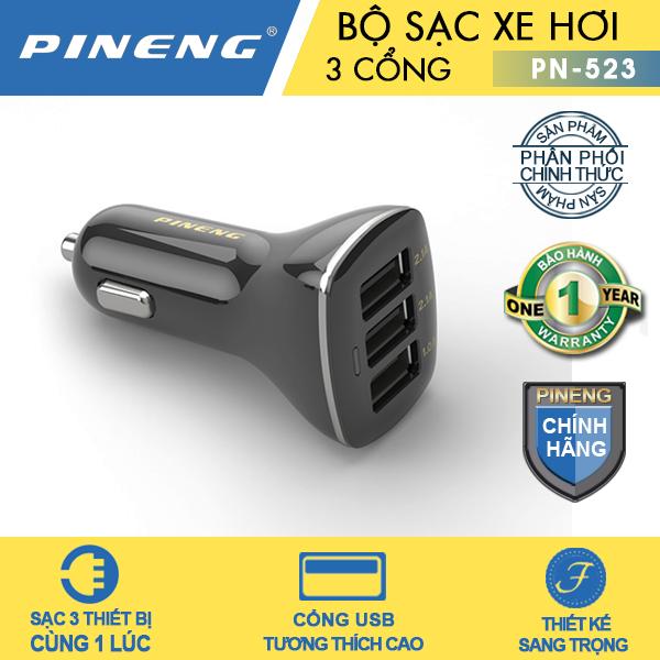 Sạc xe hơi 3 cổng PINENG PN-523 1A/2.1A/2.1A, thiết kế siêu nhỏ gọn sản phẩm gồm 2 màu sắc trắng và đen sang trọng