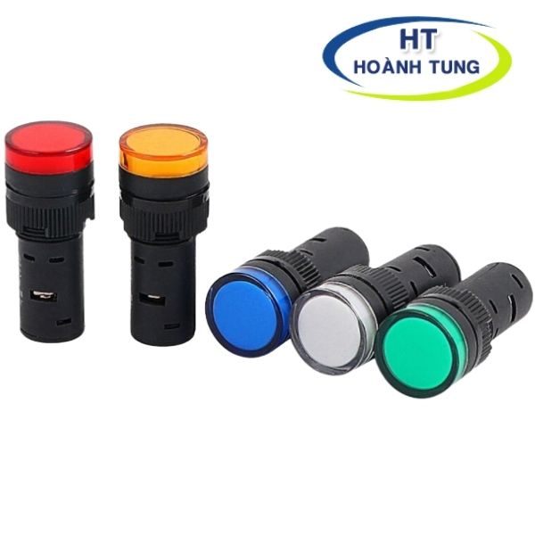 Đèn báo pha phi 16mm AD16-16C bóng đèn led điện áp 220VAC 3 màu xanh, đỏ, vàng lắp đặt tủ điện báo tín hiệu