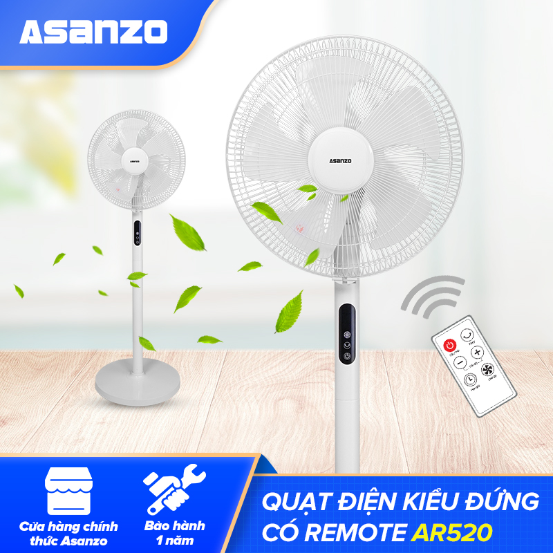 Quạt Đứng Asanzo AR520 [NEW 2021] , Cảm ứng trực tiếp trên thân quạt, Remote điều khiển từ xa , Chủ động hẹn giờ tiện dụng, Màn hình LED hiển thị - Hàng Chính Hãng Bảo Hành 12 Tháng