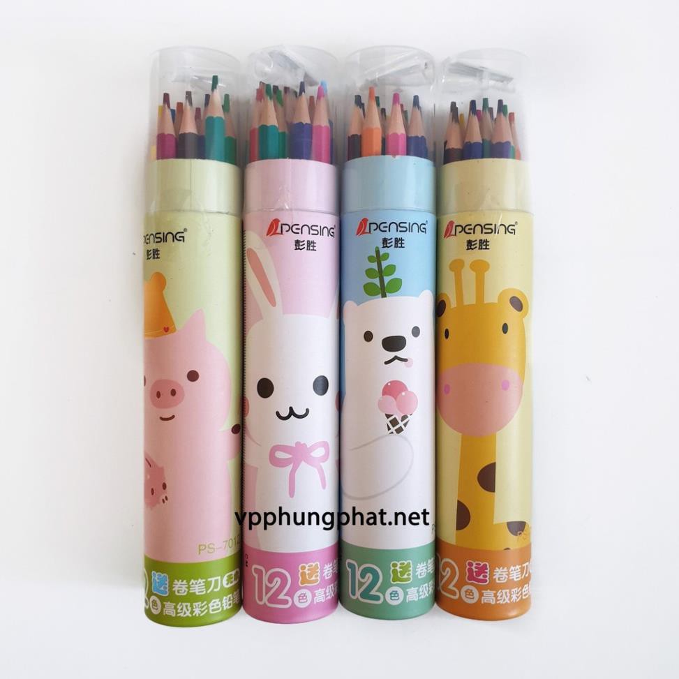 Bút chì tô màu (ống 12 màu nắp kèm chuốt) viết chì màu