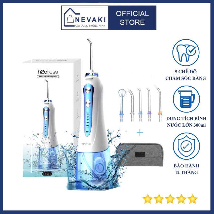 Máy tăm nước H2ofloss HF9P Nevaki vệ sinh răng miệng thật sạch Tặng 5 đầu tăm và túi du lịch NK 38