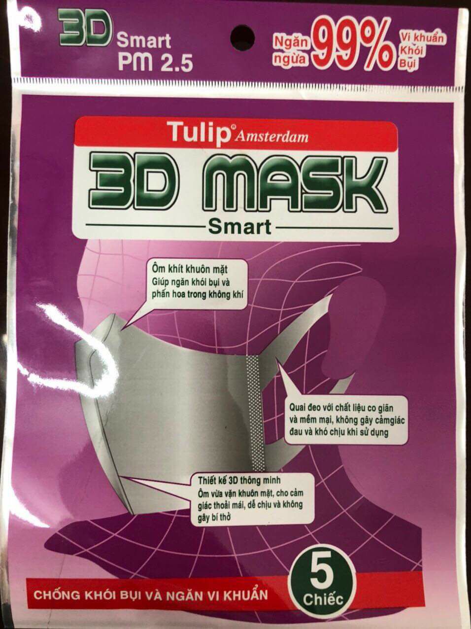 1 gói 5 cái khẩu trang y tế 3d mask tulip,chất lượng nhật bản unicharm