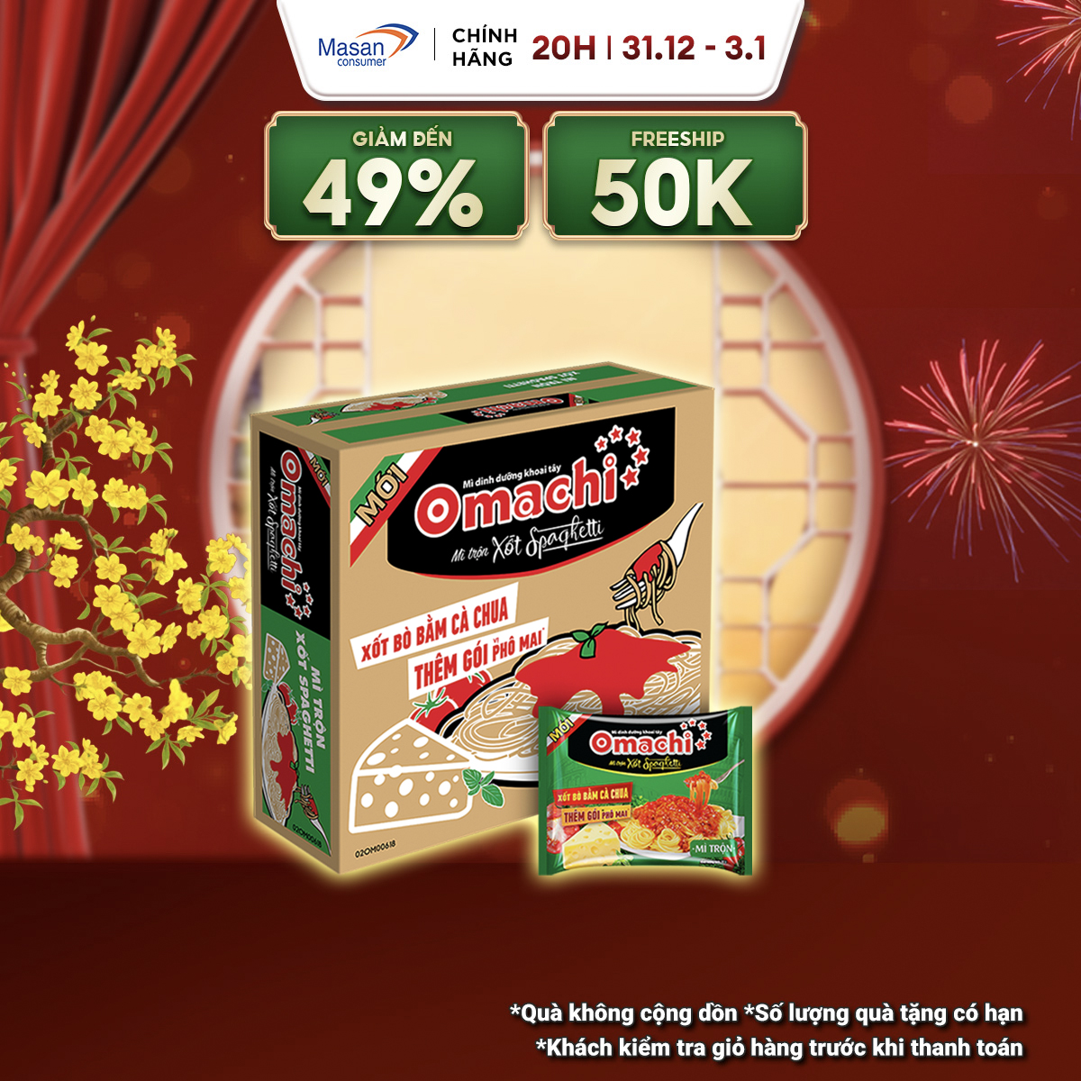  Mì Omachi Mì Trộn Xốt Spaghetti Gói - Thùng 30 Gói x 90g 