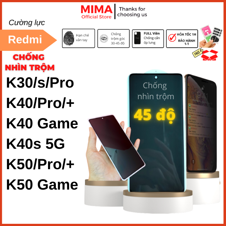 Kính cường lực Chống Nhìn Trộm Xiaomi Redmi K30/K30 5G/K40 Gaming/K40/K40 Pro/K40 Proplus/K40 Pro+/K50 Game Full màn hình Cảm ứng siêu mượt hạn chế bám vân tay và mồ hôi hiệu quả, dán cường lực màn hình điện thoại