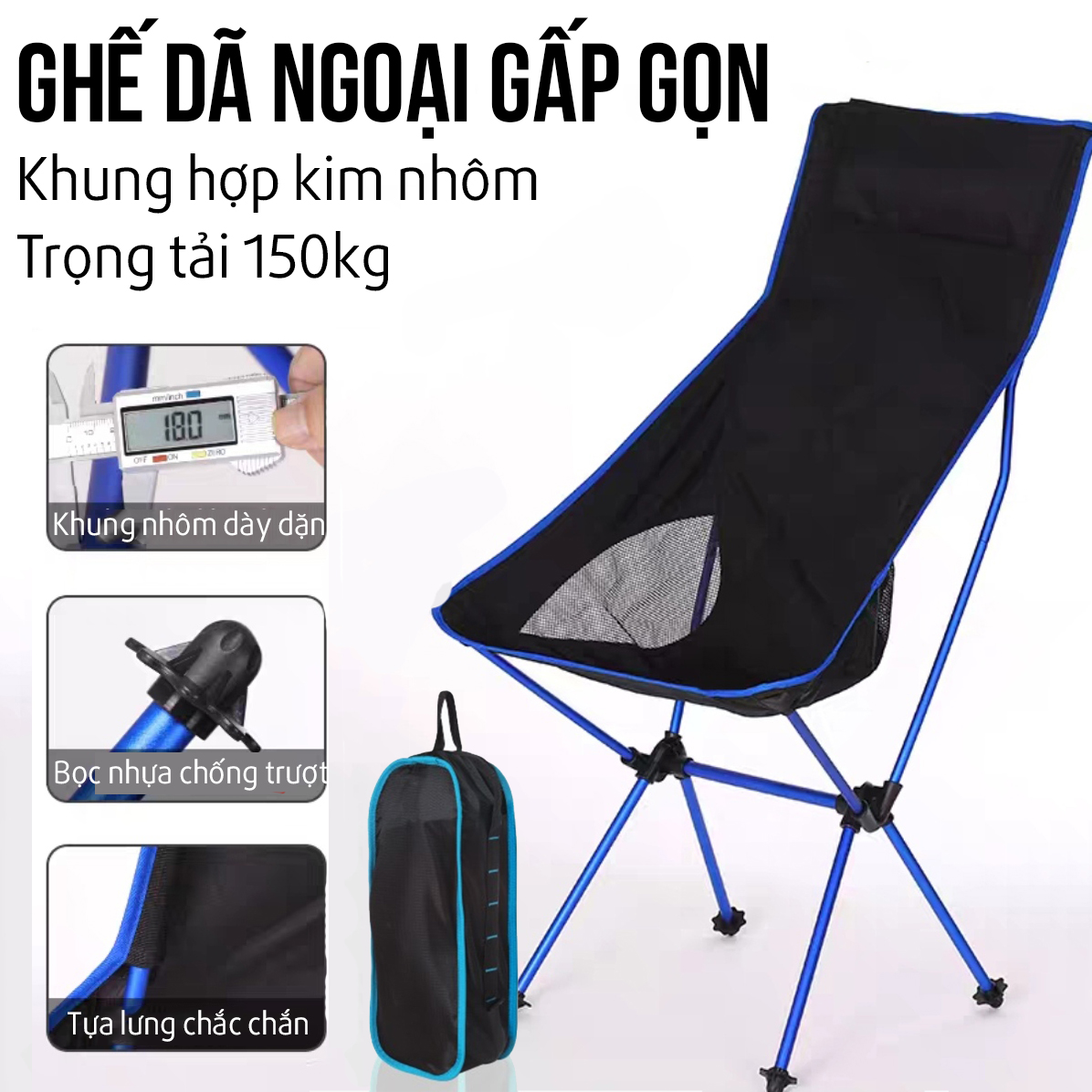 Ghế Dã Ngoại Xếp Gọn Ghế Xếp Câu Cá Ghế Vải Xếp Gọn Đa Năng Khung Hợp Kim Nhôm Vải Oxford Chống Thấm