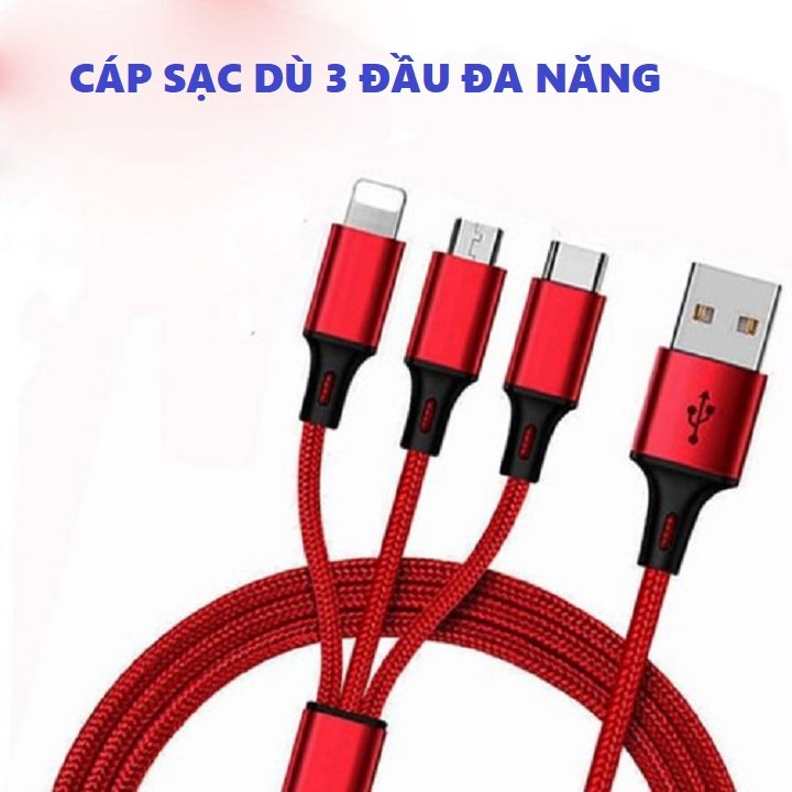 Dây sạc bọc dù 3 trong 1 Gồm đầu sạc Lightning - Micro USB - Type C SNOWLIGHT, Dây sạc nhanh Chất liệu cao cấp độ bền cao cấp