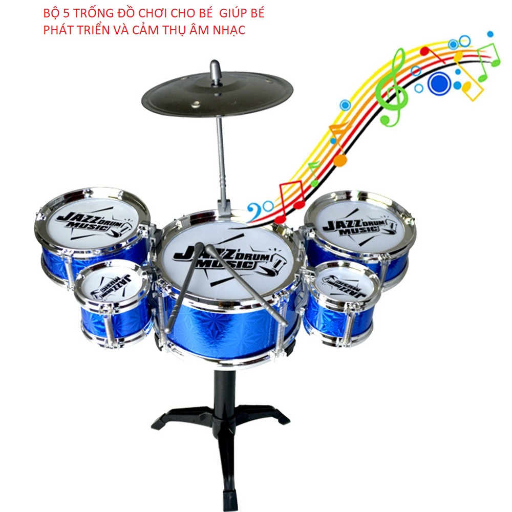 Trống Đồ Chơi Trẻ Em- Trống Cho Bé- Bộ Trống Thiếu Nhi với 5 Trống đồ chơi kèm chập giả và dùi trống chắc chắn sẽ là món quà vô cùng độc đáo khiến bé thích thú.