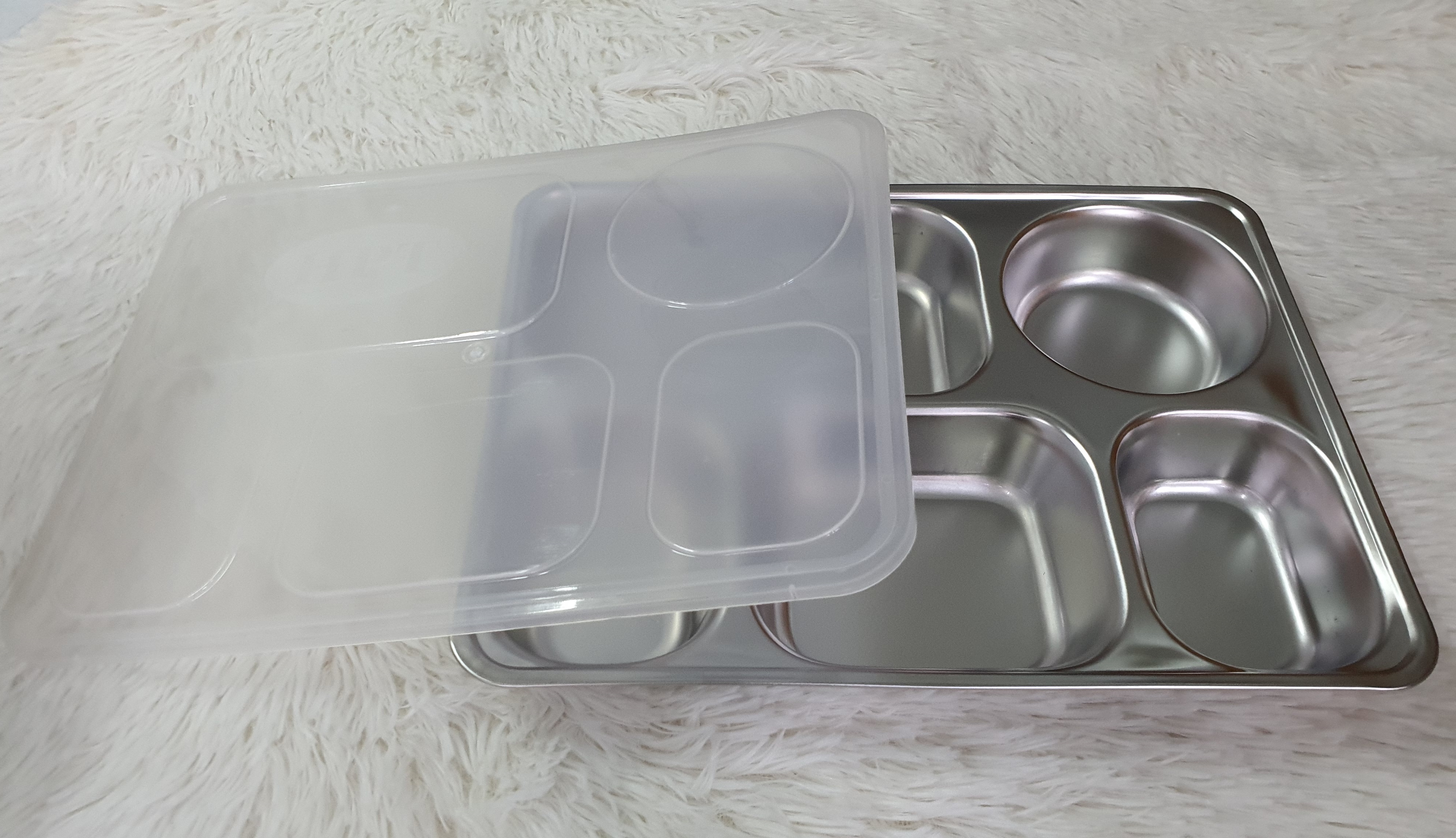 KHAY CƠM INOX 5 NGĂN SÂU LÒNG LỚN inox 201 ( 33x25x4 cm )