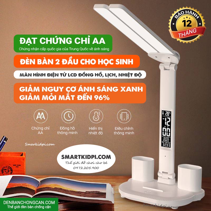 ĐÈN LED CHỐNG CẬN, ĐÈN BÀN HỌC LED 2 ĐẦU QUAY 180 ĐỘ, ĐÈN KHÔNG NHẤP NHÁY CHỐNG ÁNH SÁNG XANH GIẢM MỎI MẮT