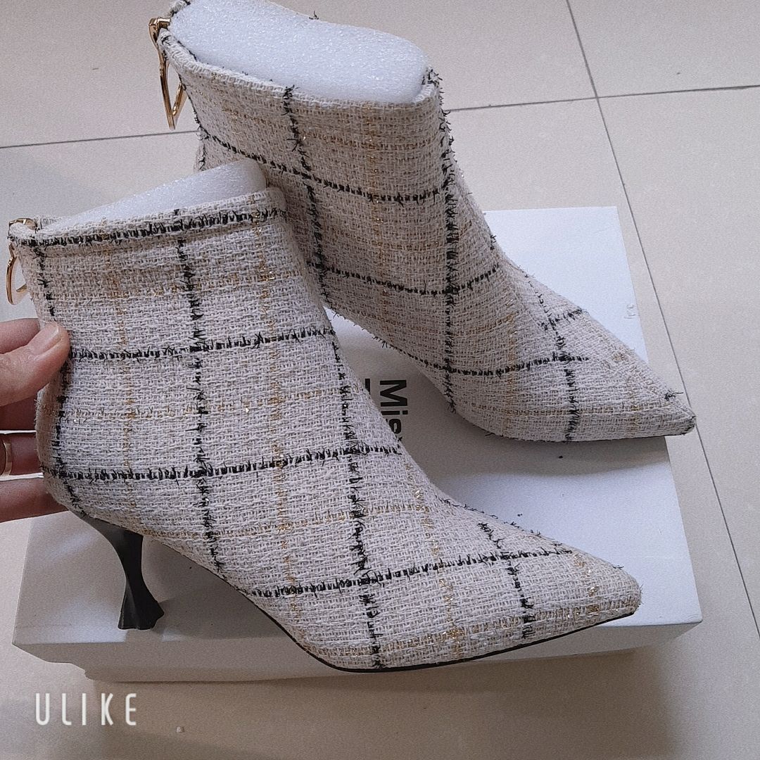 Bốt gót nhọn 5cm cao cấp chất dạ ánh kim sa hàng hãng Missbeney xịn xò đầy đủ hộp túi xả giá sốc