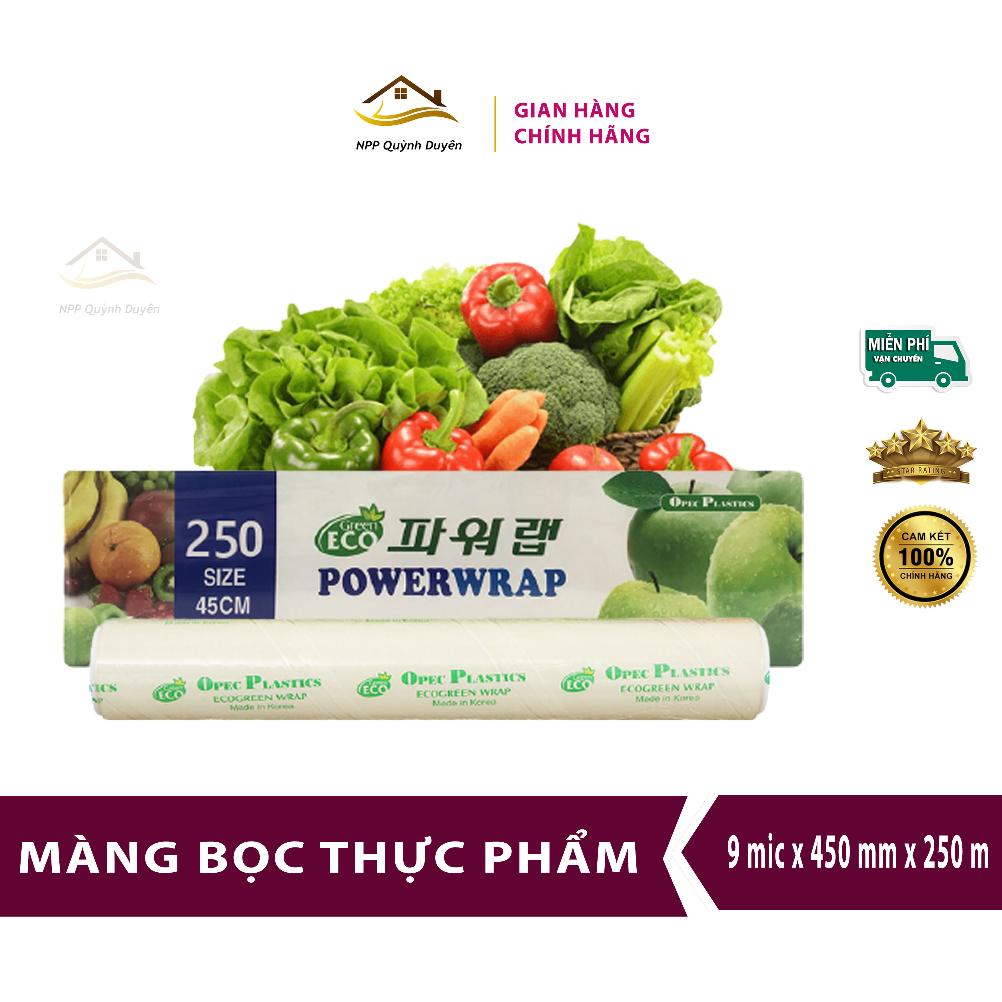 Màng bọc thực phẩm power wrap pvc tự hủy sinh học 9 mic x 450 mm x 250 m