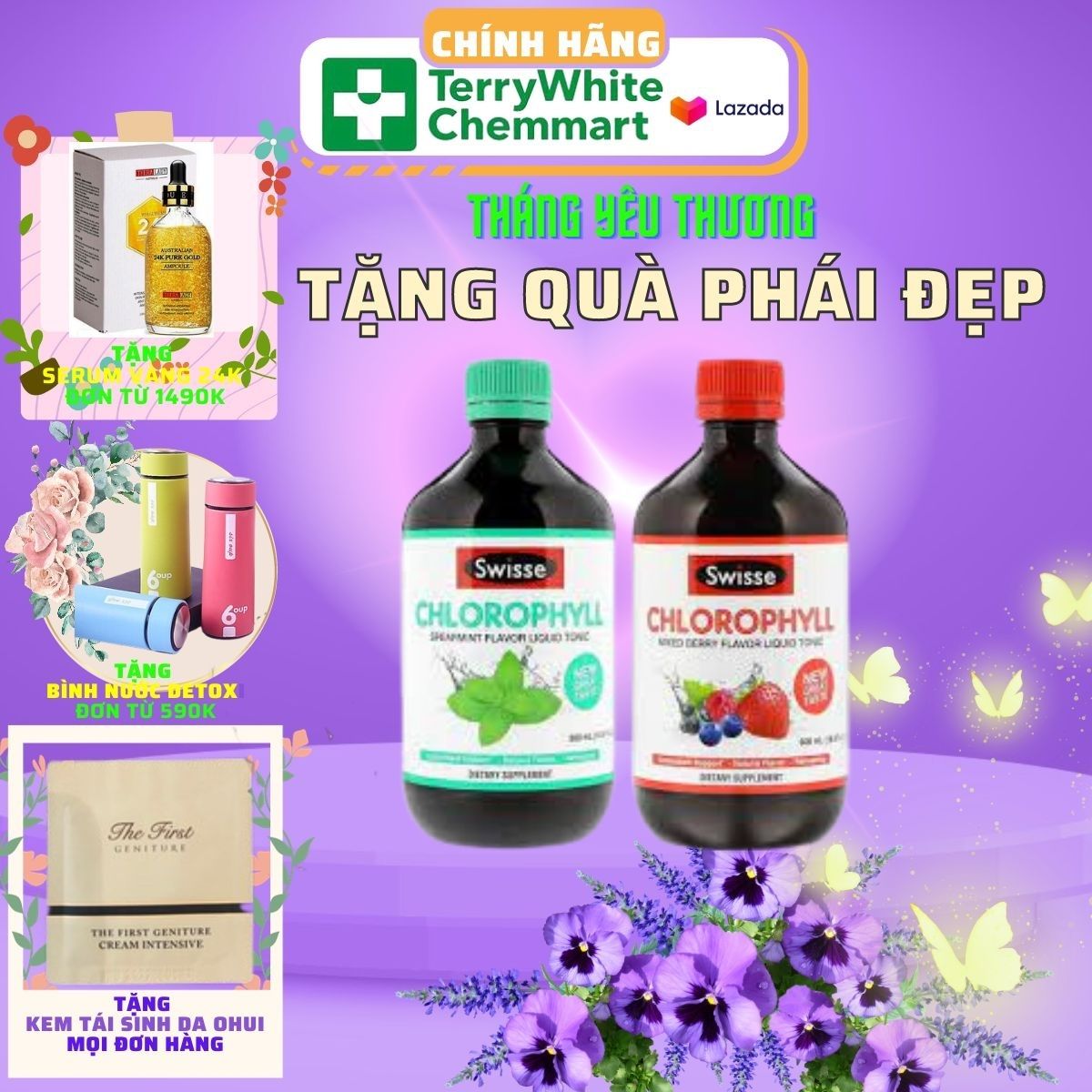 Nước Diệp Lục Swisse Chlorophyll 500ml có vị dâu và vị bạc hà giúp thanh lọc cơ thể của Úc
