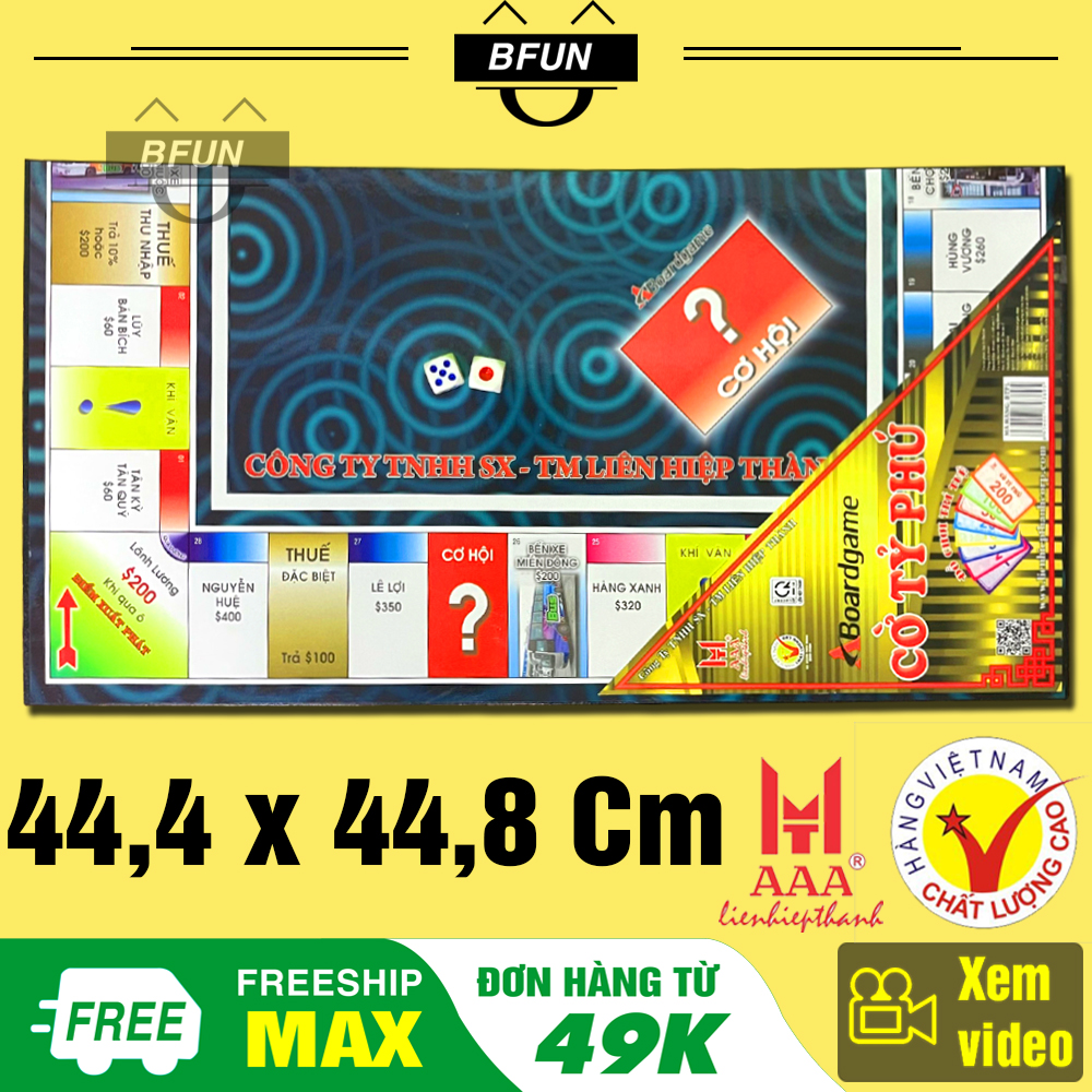 Bộ Cờ Tỷ Phú BÀN NHỰA Liên Hiệp Thành (LOẠI LỚN) - Bàn Cờ Tỷ Phú Bằng Nhựa Cao Cấp, Cờ Tỷ Phú Monopoly, Cờ Tỷ Phú Giá Rẻ, Cờ Tỷ Phú Việt Nam, Boardgame - Đồ Chơi Trẻ Em BFUN
