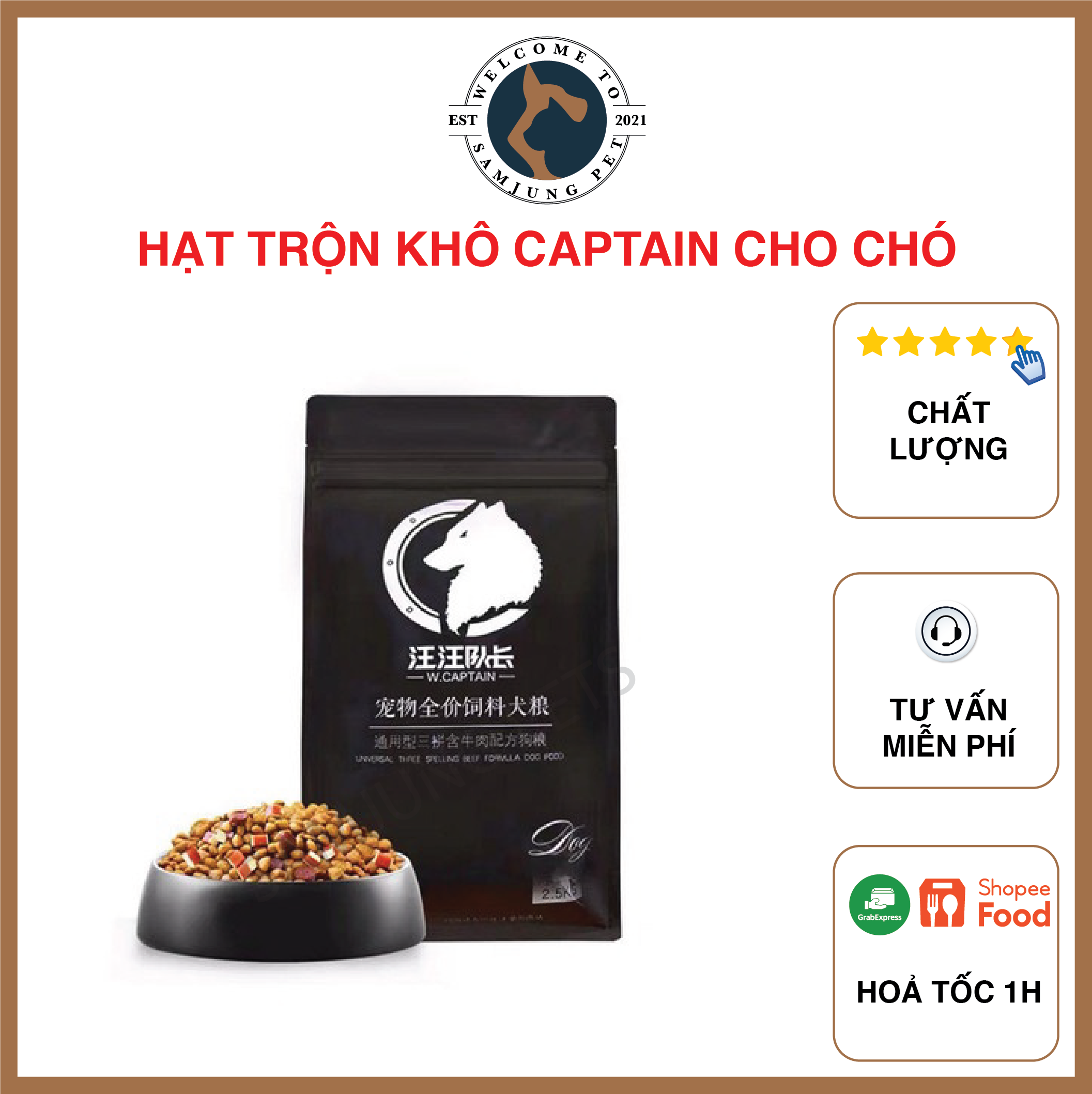 [ Repack Chính Hãng ] Hạt trộn khô Captain cho chó gói 500gr, 1Kg - SamJung Pets