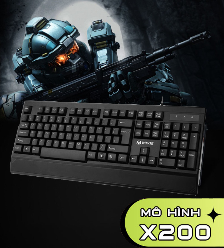 Bàn phím máy tính có dây MIXIE X200 [FREESHIP] bàn phím chơi game văn phòng bàn phím game thiết kế nút bấm thông minh tiện dụng bấm lâu không đau tay Cổng USB