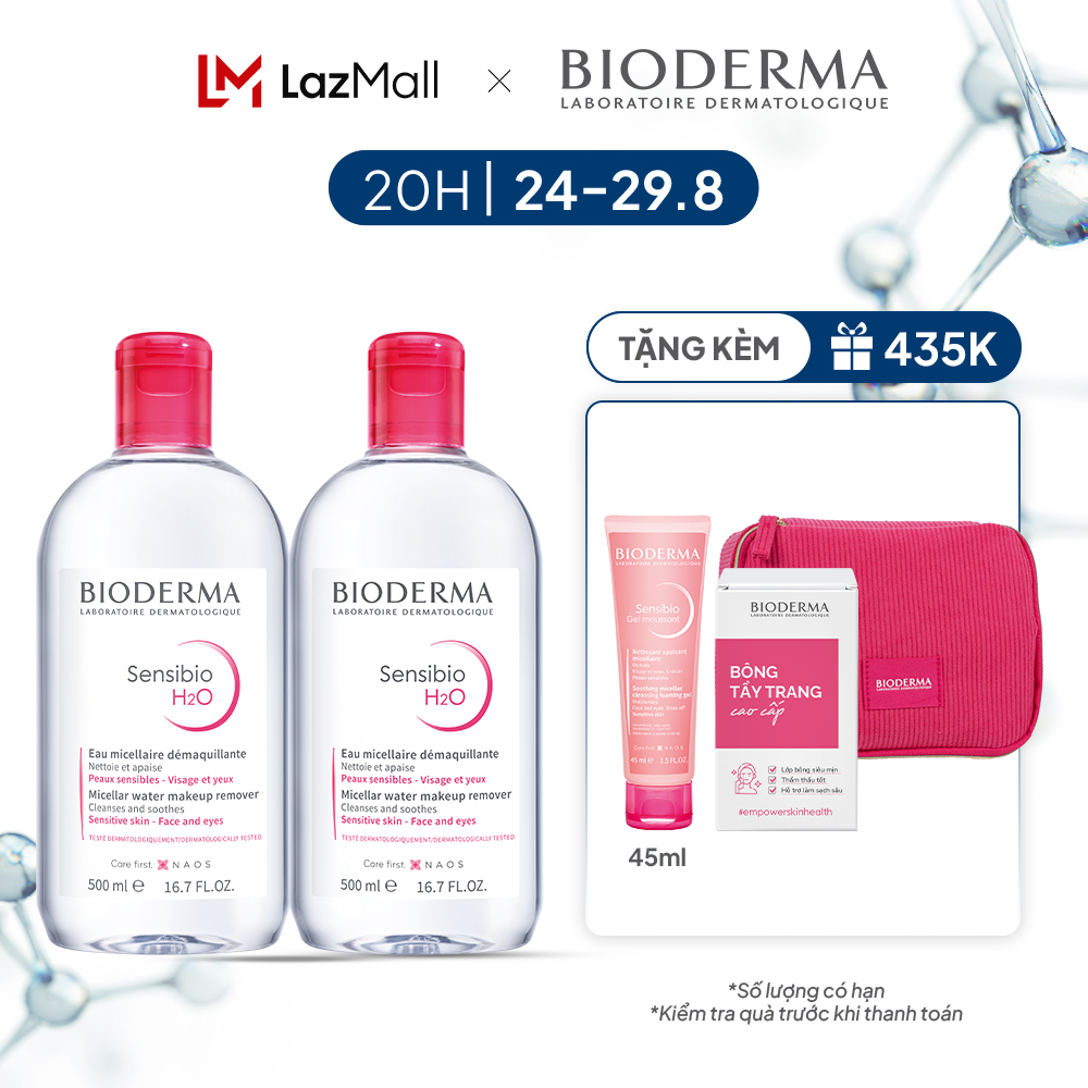 Bộ đôi nước tẩy trang Micellar cho da nhạy cảm Bioderma Sensibio H2O - 500mlx2