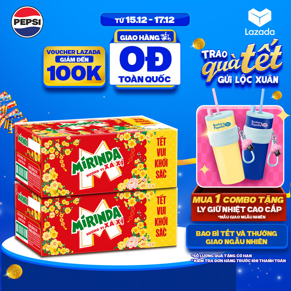   SALE 15.12  Combo 2 Thùng 24 Lon Nước Ngọt Giải Khát Có Gaz Mirinda Xá Xị  320ml lon  