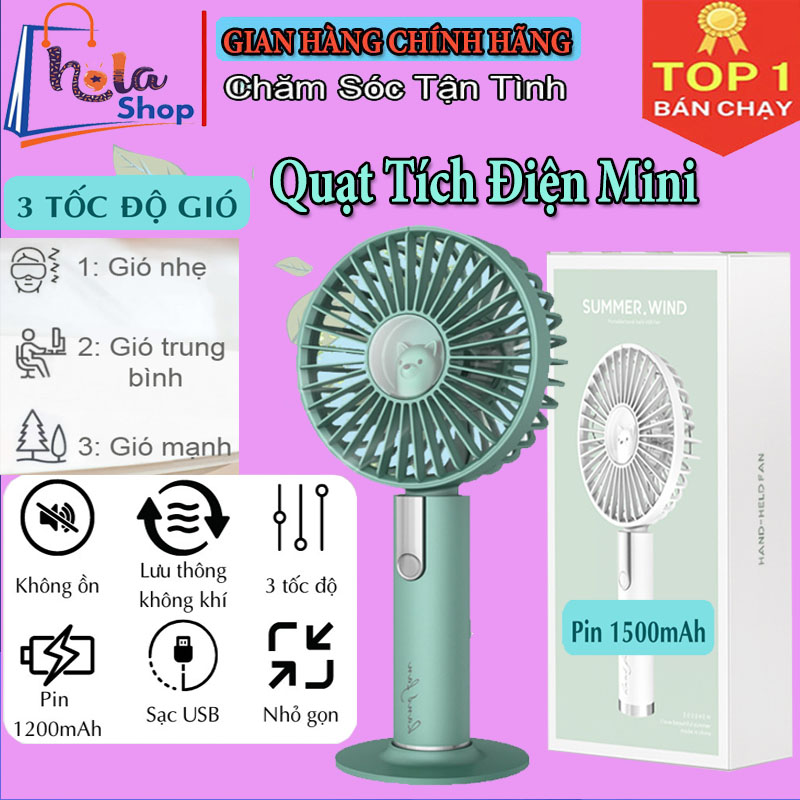 Quạt tích điện mini held fan - quạt mini fan để bàn 3 tốc độ gió siêu mát, quạt usb tích điện cầm tay pin 1500mah, quạt tích điện, thiết kế nhỏ gọn dễ dàng mang theo, quạt tích điện cầm tay mini, quạt để bàn văn phòng mini
