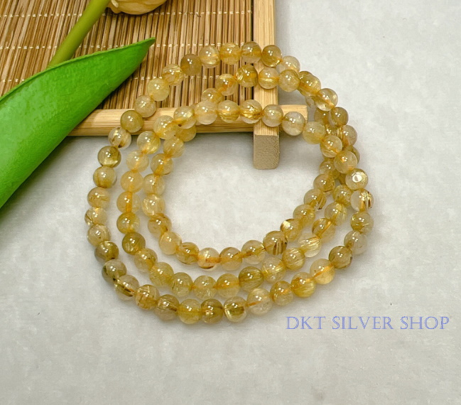 Chuỗi vòng Tay đá thạch anh tóc vàng 6 ly quấn 3 vòng hàng chuẩn vip bao đẹp hàng thực tế DKT-SILVER