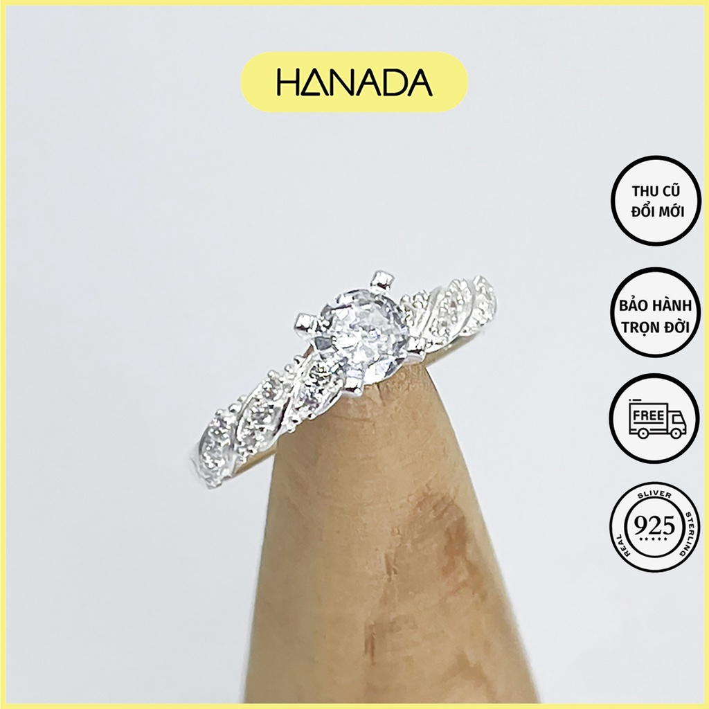 Nhẫn bạc 925 hanada xoắn đá cao lấp lánh 1013