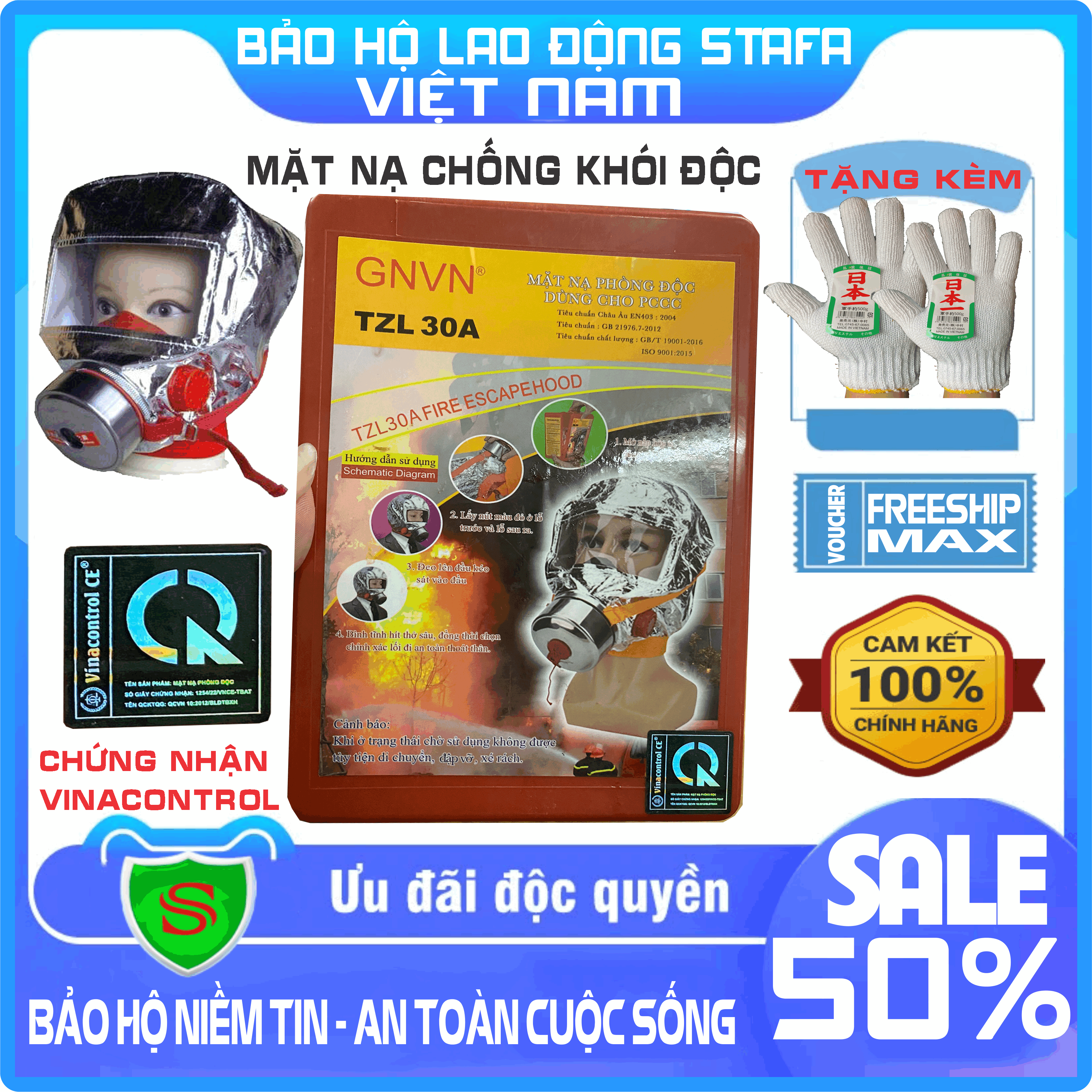 Mặt Nạ Chống Khói Chuyên Dùng Trong PCCC - TZL30A có Chứng nhận an toàn QCVN 10:2012/BHLĐTBXH; Lọc khí độc phát sinh trong đám cháy