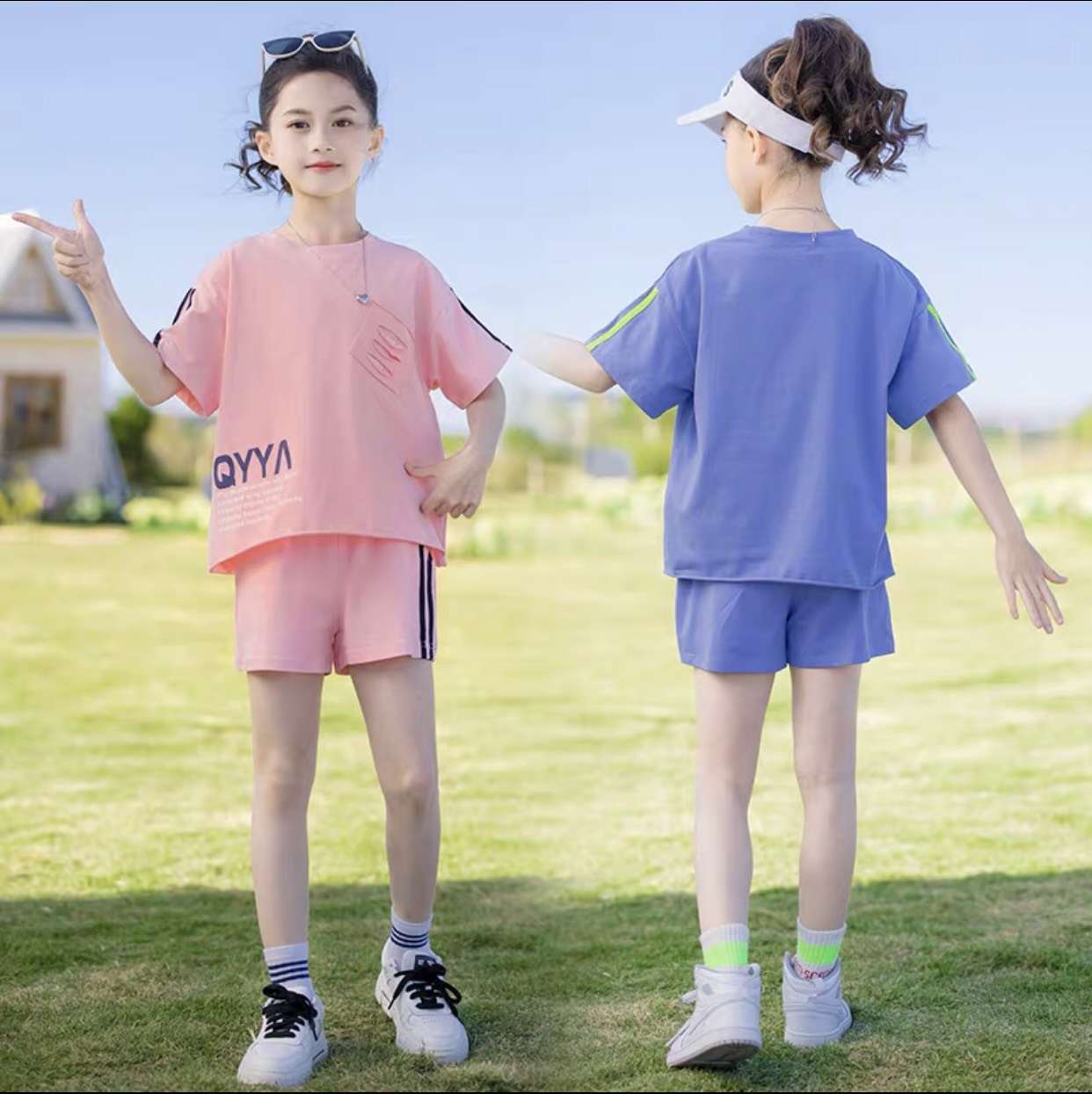 Bộ quần áo trẻ em mùa hè 14-46kg dành cho bé gái mẫu QYY chất cotton mềm mát, thấm hút mồ hôi tốt