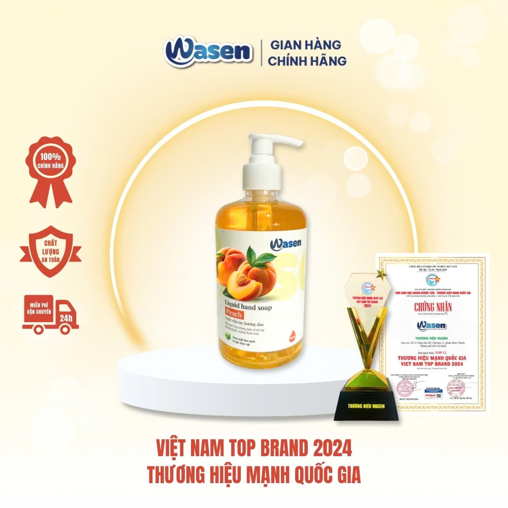 NƯỚC RỬA TAY PEACH HƯƠNG ĐÀO WASEN - RỬA SẠCH NHẸ NHÀNG, BẢO VỆ DA TAY, KHÁNG KHUẨN 500ML