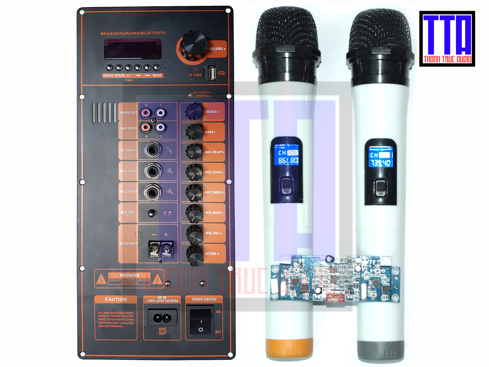 [HCM]Bộ mạch loa kéo 4 tấc đơn 180W + 1 cặp micro UHF