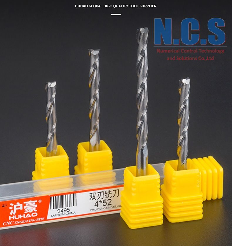 Huhao - Mũi dao cắt gỗ CNC 3A, 2 lưỡi xoắn cán 4mm, loại tốt