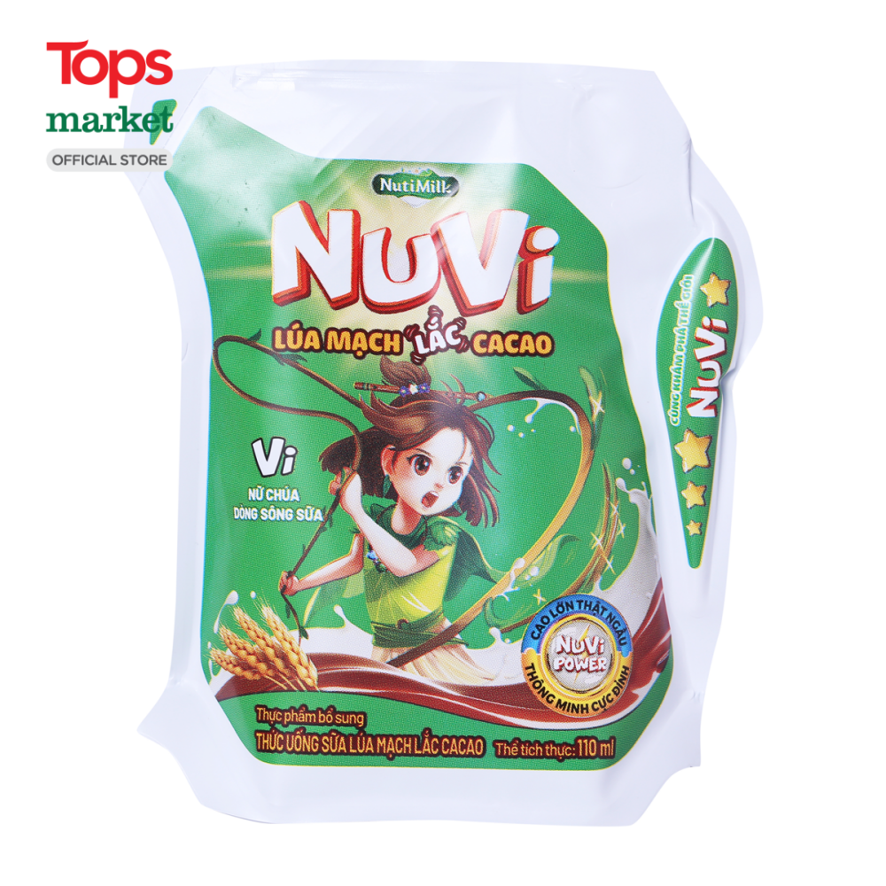 Sữa Nuvi Lúa Mạch Lắc Cacao 110ML - Siêu Thị Tops Market